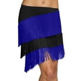 thumbnail image 2 of Letdown Women's Tassels Fringe Latin Dance Skirt 3 Tiered Tassel Elastic Waist Modern Ballroom Salsa Tango Samba Rumba Dancewear Ballroom (Blue-1,XXXL), 2 of 4