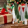 thumbnail image 3 of Ayieyill 30PCS Artificial Mini Christmas Trees, Mini Pine Tree Sisal Trees with Wood Base Bottle Brush Trees for Christmas Decorations Table Top Decor Winter Crafts Ornaments  (Green Silver White), 3 of 8