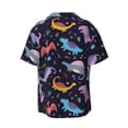 thumbnail image 5 of Uemuo Cartoon Dinosaur Pattern Cotton Linen Short Sleeve Shirts,Casual Lightweight Button Down Shirts,Vacation Beach Summer Tops-3X-Large, 5 of 7