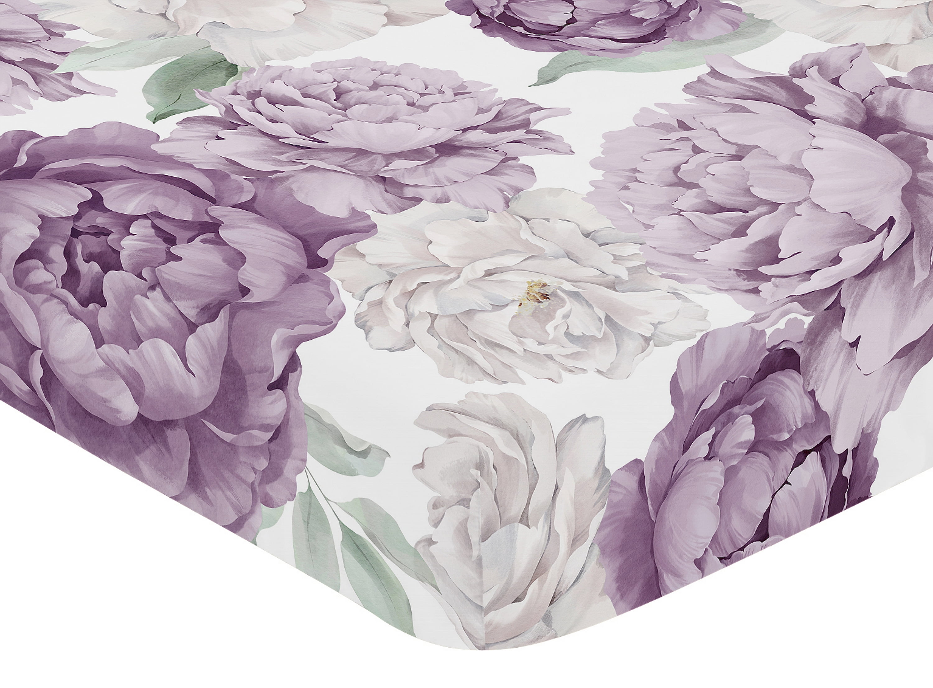 Sweet Jojo Designs Peony Floral Garden Purple Ivory Fitted Crib Sheet