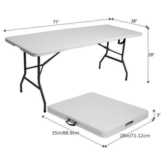 4ft/6ft Plastic Folding Table, Portable Dining Table Indoor Outdoor with Carrying Handle, Locks, Picnic Table -White