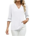thumbnail image 2 of HongQid Women's 3/4 Sleeve Tops Dressy Casual Pleated V Neck Business Work Blouses Office Shirts, 2 of 9