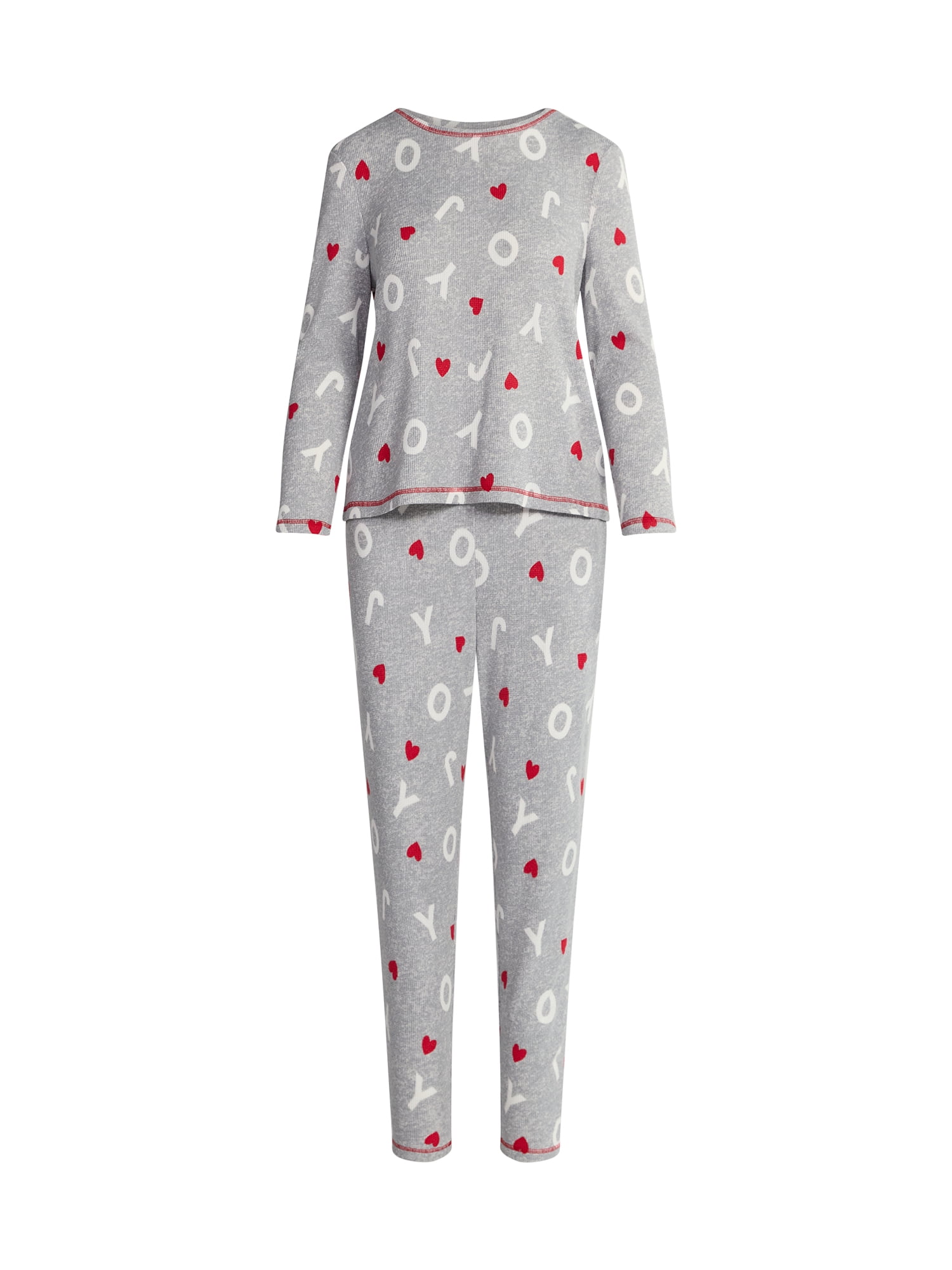 Joyspun Women's Waffle Knit Long Sleeve Top and Joggers Pajama Set, 2-Piece, Sizes S-3X