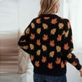 thumbnail image 5 of Women's Fall Leaf Print Sweater Batwing Sleeve Color block Crew neck Oversized Knit Pullover Top Black M, 5 of 8
