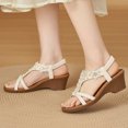 thumbnail image 2 of Dakaela Women's Wedge Sandals Flower Low Heels Summer Dressy Platform Sandal Rhinestone Beach Walking Shoes with Elastic Ankle Strap Size 6-9, 2 of 8