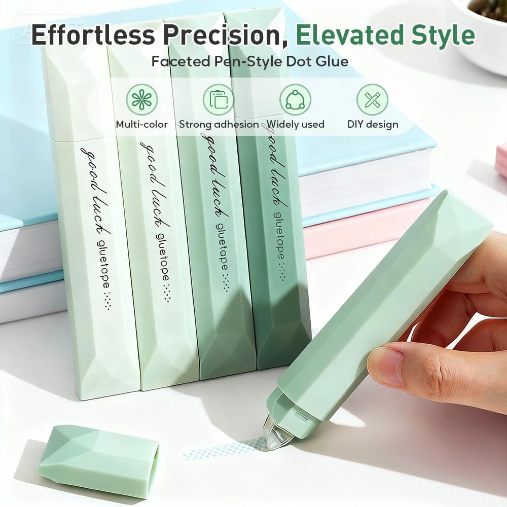 Double Sided Tape Roller, Double Sided Tape Pen, Scrapbook Supplies for Journaling, Scrapbooking, Photo Mounting, Gift Wrapping, School Office & Crafts (4PCS Green)