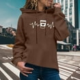 thumbnail image 2 of Halloween Sweatshirts for Women Fall Comfy Hooded Long Sleeve Bell One Shoulder Hoody Heart Print Leisure Cotton Hoodie Hoodies(Coffee,XL), 2 of 5