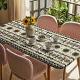 thumbnail image 3 of Black Khaki Boho Table Cloths for 5 Foot Rectangle Tables, Vintage Ethnic Tribe Abstract Art Retro Patio Waterproof Elastic Fitted Tablecloths, Washable Rectangular Table Cover for Camping, 3 of 8