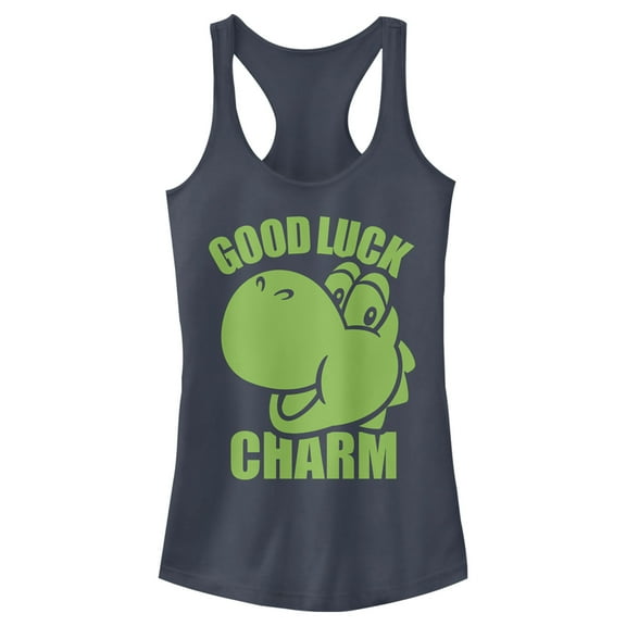 Junior's Nintendo Super Mario St. Patrick's Day Yoshi Good Luck Charm Racerback Tank Top Indigo Medium