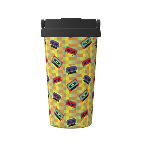 

Tebeau 90s Audio Tape Print Travel Coffee Mug Insulated Coffee Cup with Leakproof Lid Coffee Tumbler Reusable Coffee Cups with Seal Lid