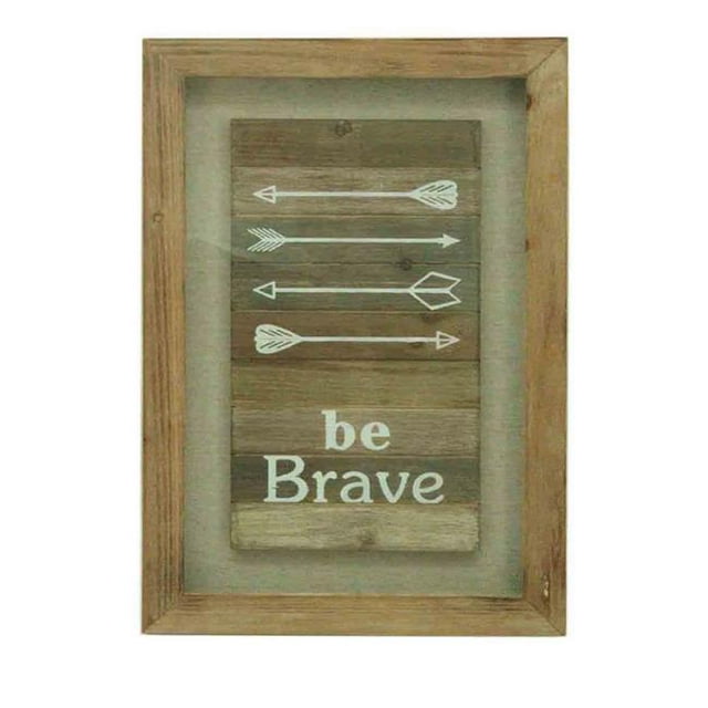 Benzara BM188283 Rectangular Wooden Wall Art with Arrow Design - White & Brown
