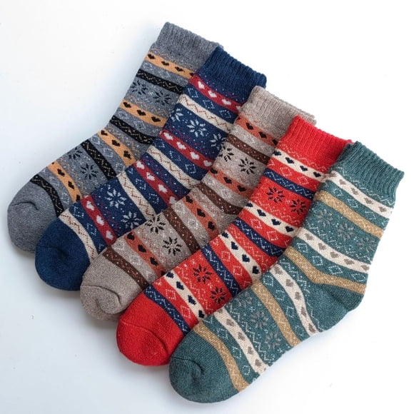 Xiao Hua Paquete de 5 calcetines de lana para mujer, vintage, suaves, cálidos, gruesos y de punto frío, multicolor, con forma de corazón.