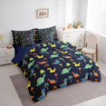 thumbnail image 2 of Feelyou Jungle Dinosaur Bedding Comforter Set for Kids Boys Girls, Palm Stone Wildlife Queen Bedding Sets, Deep Navy, Blue Reversible, 7pcs, 2 of 7