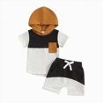 thumbnail image 4 of kaprioy Baby Boy Clothes Toddler Baby Boy Clothes Set Outfits 3 6 12 18 24 Months 2T 3T Color-Blocked Crewneck Hoodie Short Sleeve Pocket Tops Shorts, 4 of 4