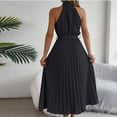thumbnail image 3 of Women's Sleeveless Halter Neck Pleated Midi Cocktail Dresses A Line Flowy Beach Maxi Dress with Belt, 3 of 7