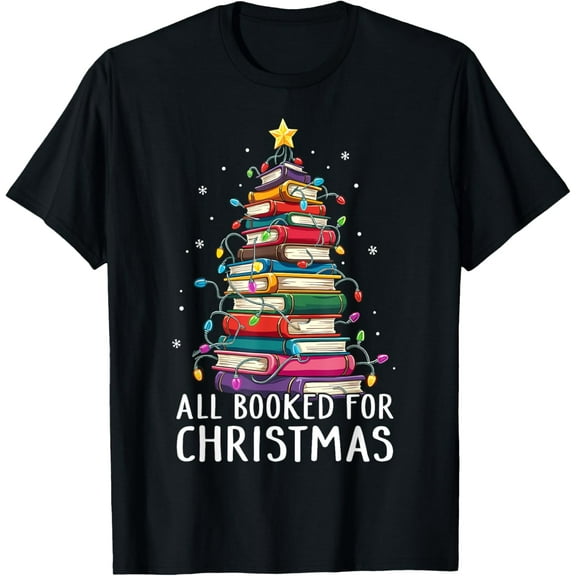 Playful Comfort Tee - All Booked For Christmas Book Christmas Tree Lights T-Shirt
