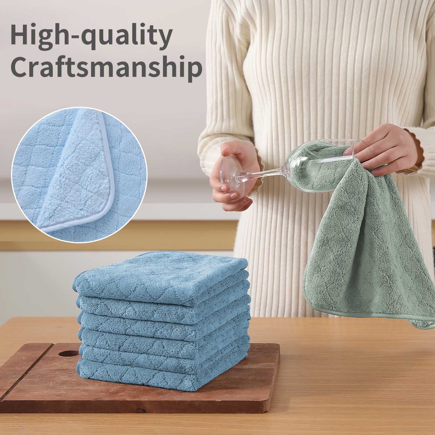 Jessy Home 12 Pack Blue Turquoise Green Washcloths for Bathroom 13"x13" Ultra Soft Hand Face Towels