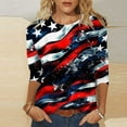 thumbnail image 2 of Dagegui Star Stripes American Flag T Shirt for Women 2025 July 4th Patriotic Shirts 3/4 Sleeve Summer Casual Tops Independence Day Distressed Blouses, 2 of 5