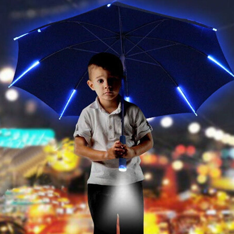 Black Portable Creative Colorful Flash LED Light Windproof Sun Rain Night Protection Umbrella