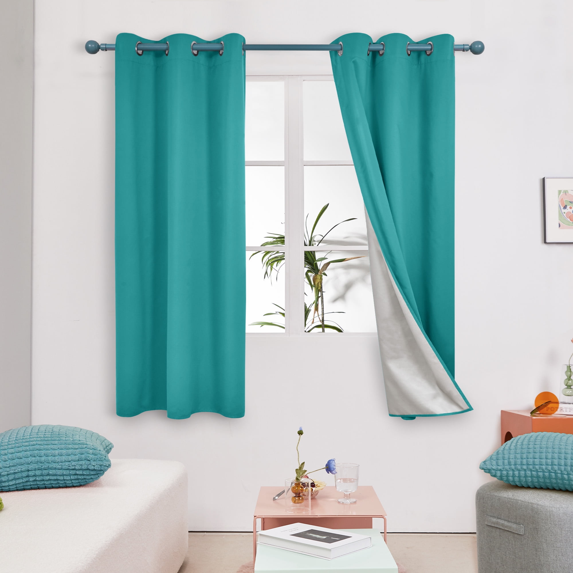 Deconovo Teal Blackout Curtain with Silver Coating Energy Saving