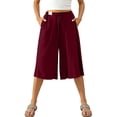 thumbnail image 6 of QATAINLAV Women's Oversized Wide Leg Capri Pants Elastic Waist Drawstrings Casual Linen Capris Summer Leightweight Cropped Trousers Wine XL, 6 of 9