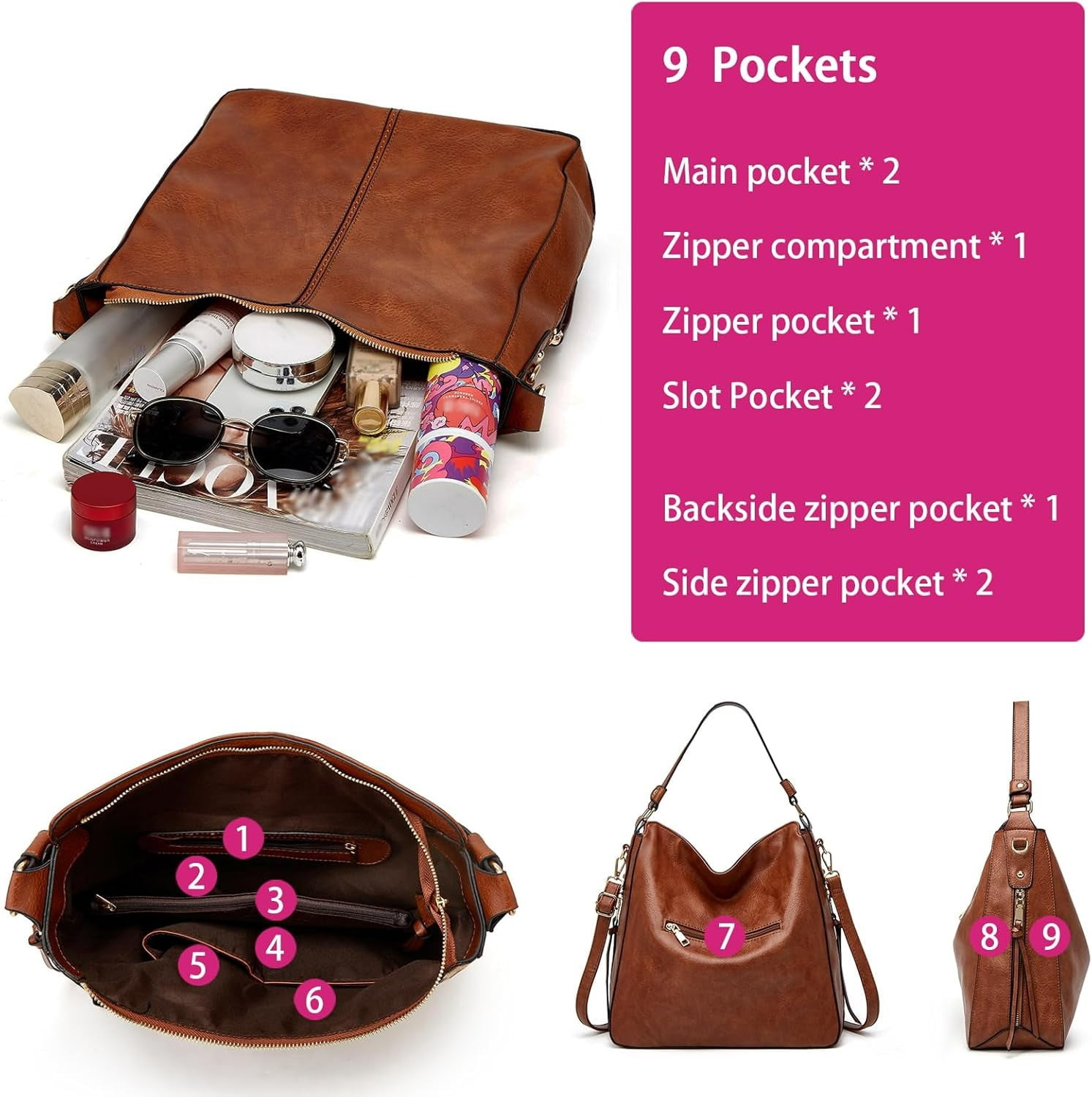 Gmdisc Hobo Bag for Women Crossbody Purse and Handbags Ladies Chic Shoulder Bags, Brown