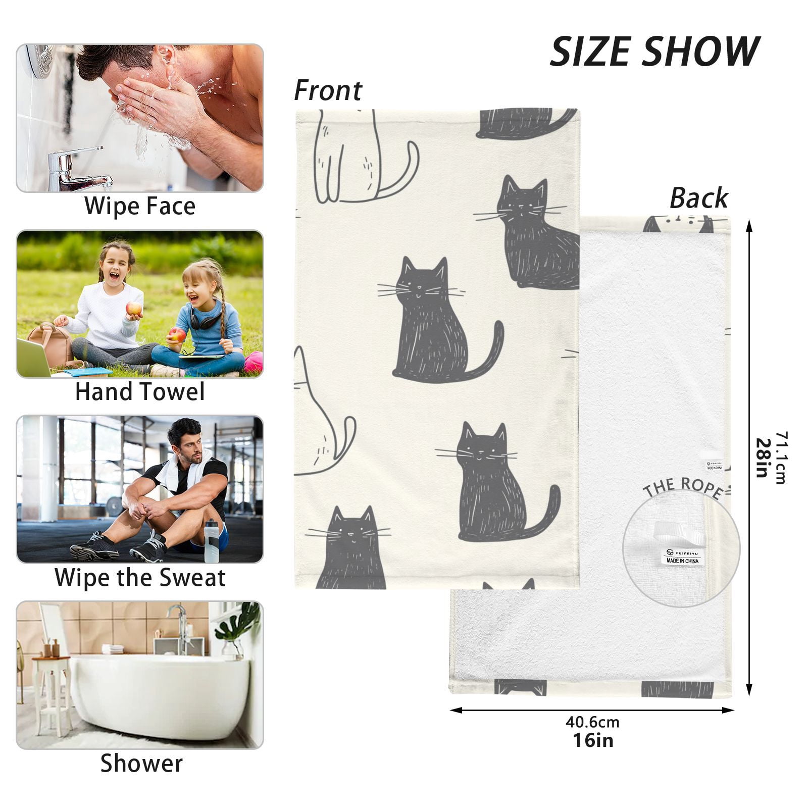 Cats in Cream Background Hand Towels Cotton Bath Towels Large Face Towels Absorbent for Bathroom 2 Packs