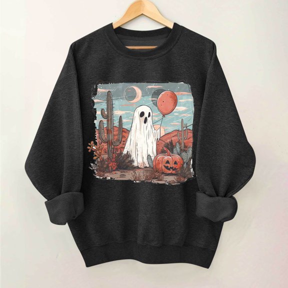 Inverlee Womens Halloween Sweatshirts Funny Pumpkin Ghost Graphic T-shirt Going Out Round Neck Sweatshirt Long Sleeve Holiday Pullover Tops Halloween Costumes