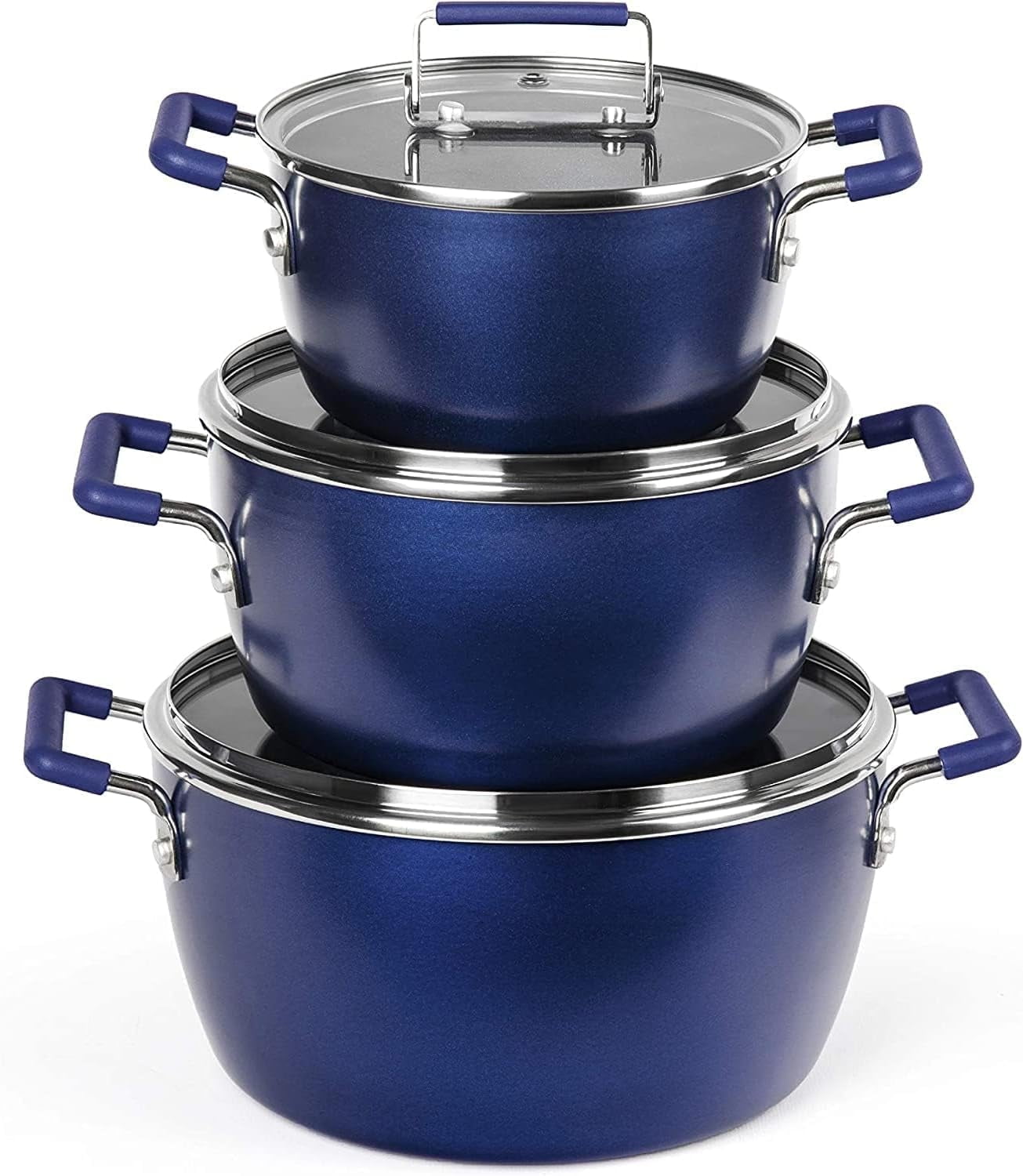 Granitestone 6 Pc Pots and Pans Set Non Stick, 1.5Qt, 3Qt, & 5Qt Nesting Pots Set for Cooking with Induction Cookware Set, Space Saving, Non Toxic, Dishwasher Safe