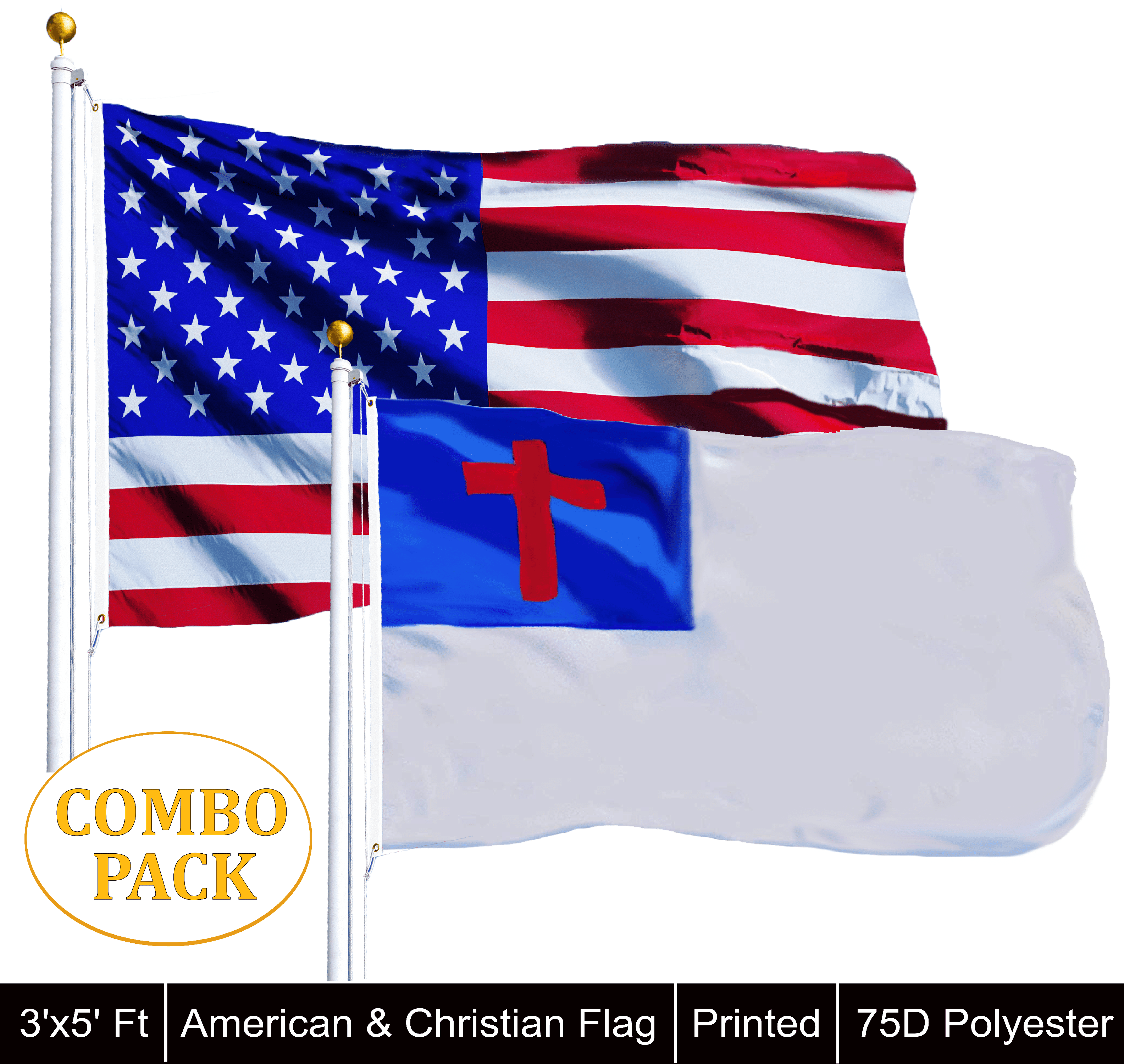 G128 - Wholesale LOT of 3’ X 5’ USA AMERICAN & Christian Religious Flag