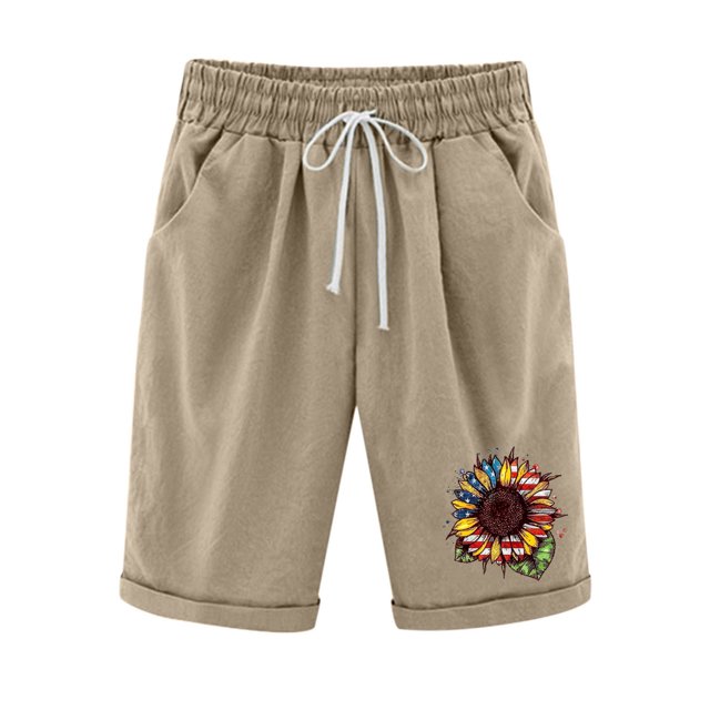 Mujeres Pantalones Cortos Casual Estampado Elástico de la Cintura Medio Pantalones Cortos, Casual con Bolsillos para el Uso Diario