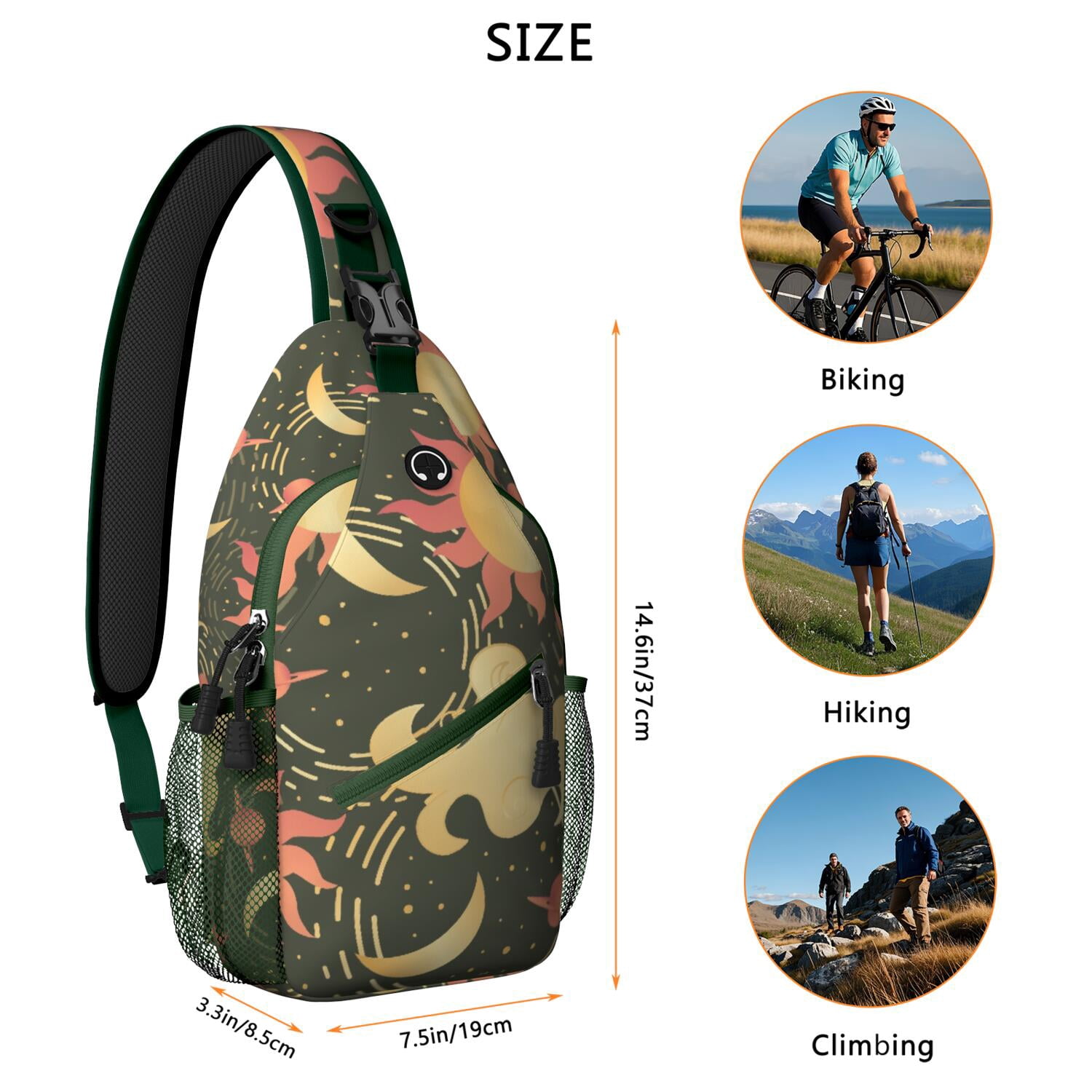 Celestial Mystical Moon and Sun Crossbody Bag Vintage Steampunk Astronomy Chest Bag Durable & Comfortable for Daily Use