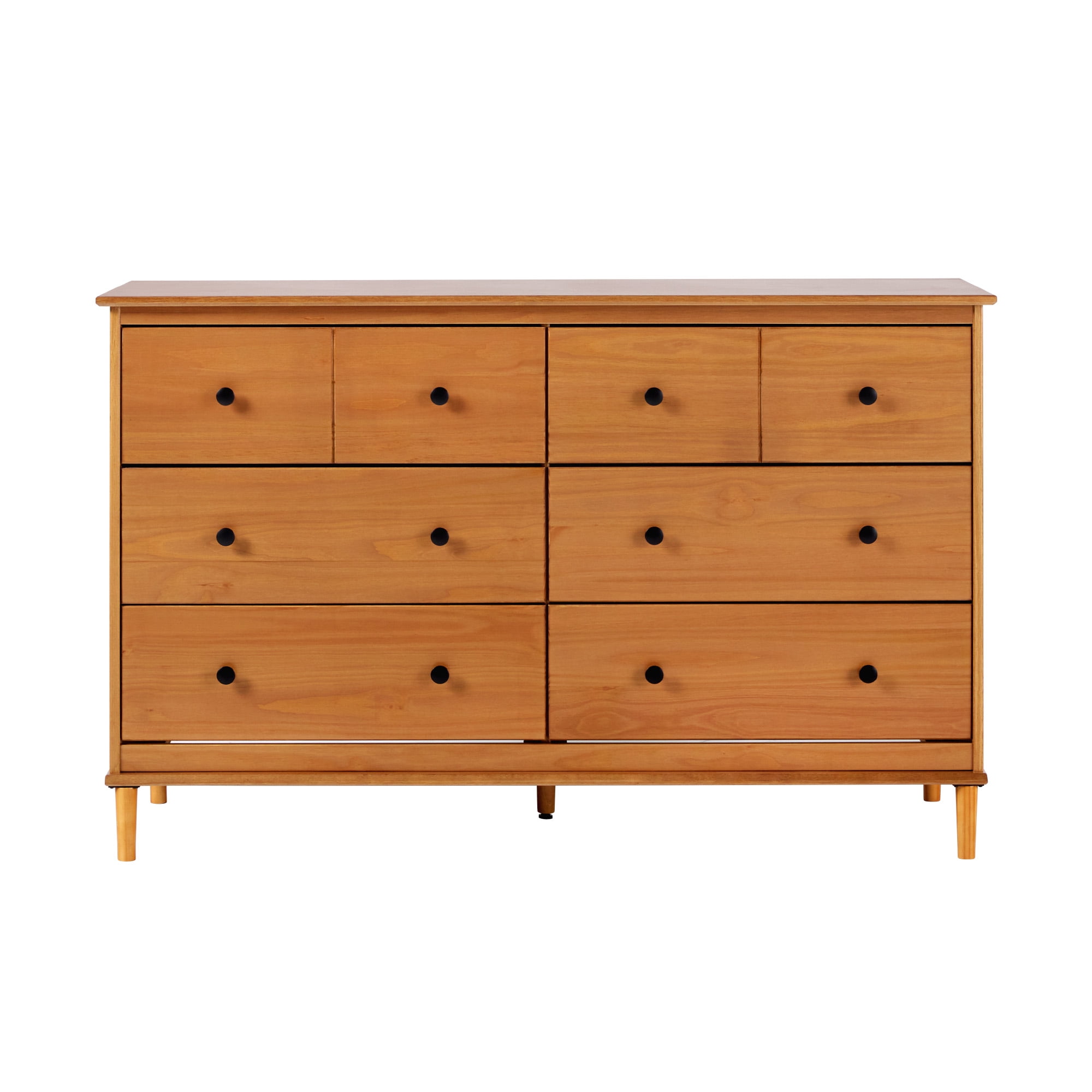 Walker Edison Mid-Century Modern 6-Drawer Solid Wood Dresser, Caramel