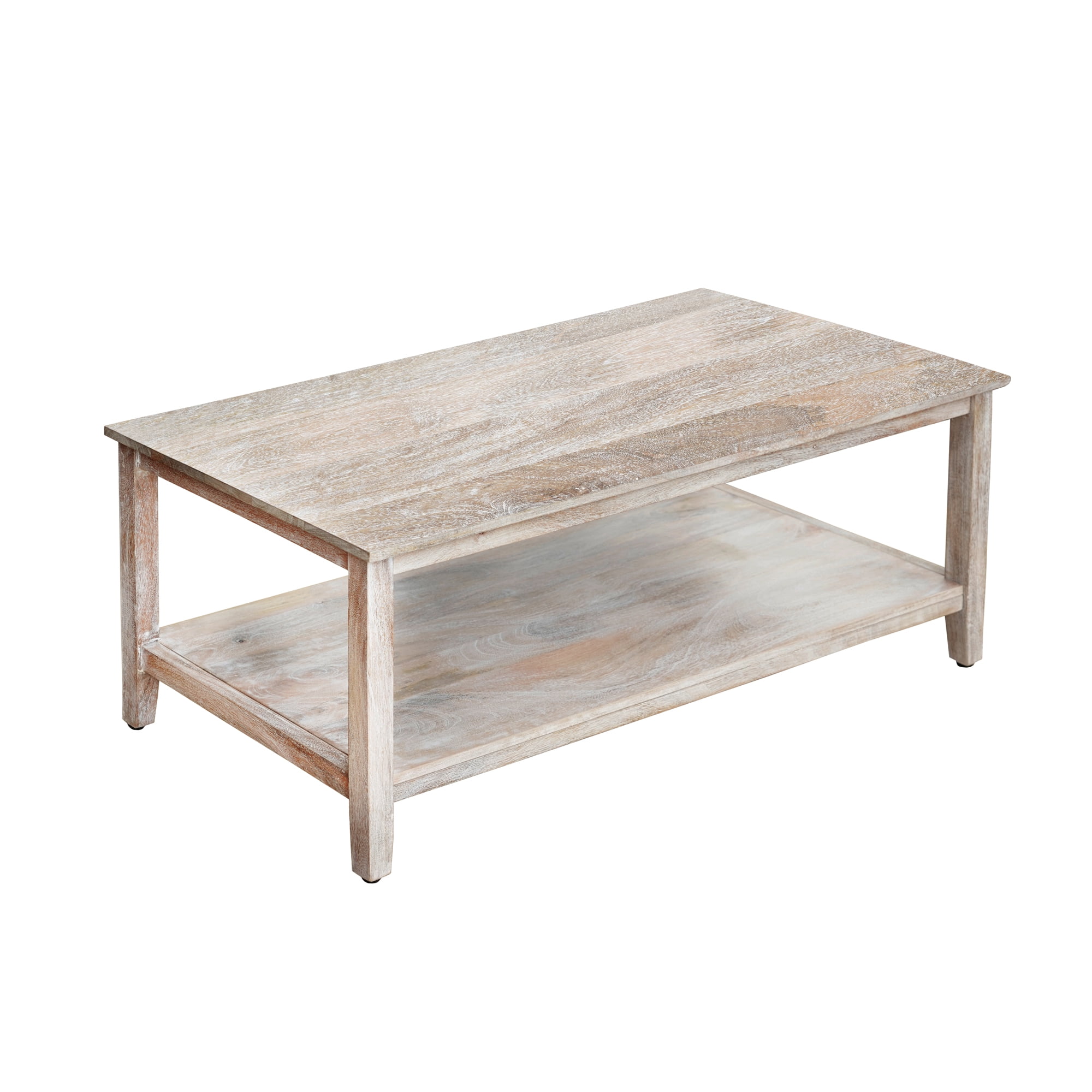 Ox Bay Amer Wood Rectangular Storage Coffee Table, Transitional Style, Indoor Use, White Wash Finished