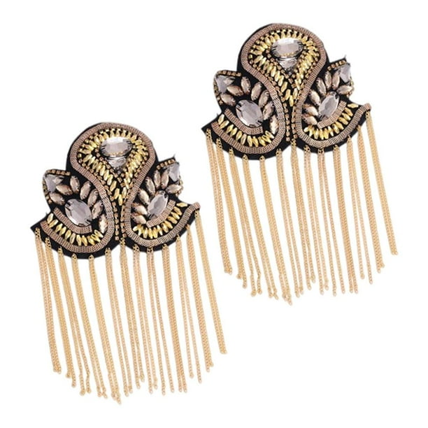 Charretera con flecos y borlas 2 uds Yuyangstore Broche de Diamantes de imitación de lujo Unisex Oro Hombrera de hombro