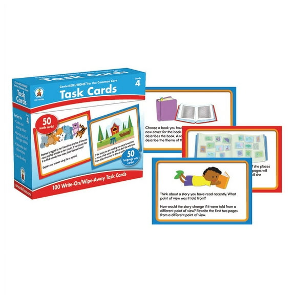 Carson-Dellosa CenterSOLUTIONS® Task Cards, Grade 4, Box Of 100 Cards