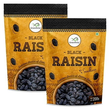 Premium Afghani Seedless Black Raisins By Greenfinity 400gm, (200gm * Pack Of 2) | Delicious Source Of Dietary Fibre Kishmish Dry Fruits | 14.1 Ounce
