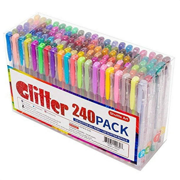 komedie Herenhuis Uitsluiten 240 Pack Glitter Gel Pens, Shuttle Art 120 Colors Glitter Gel Pen Set with  120 Refills for Adult Coloring Books Craft Doodling - Walmart.com