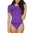 thumbnail image 1 of Fotbe Glitter Purple Body de Mujer con Cuello Redondo y Mangas Cortas, Sin Mangas Ajustado, Suave, Cómodo y Básico-Large, 1 of 7