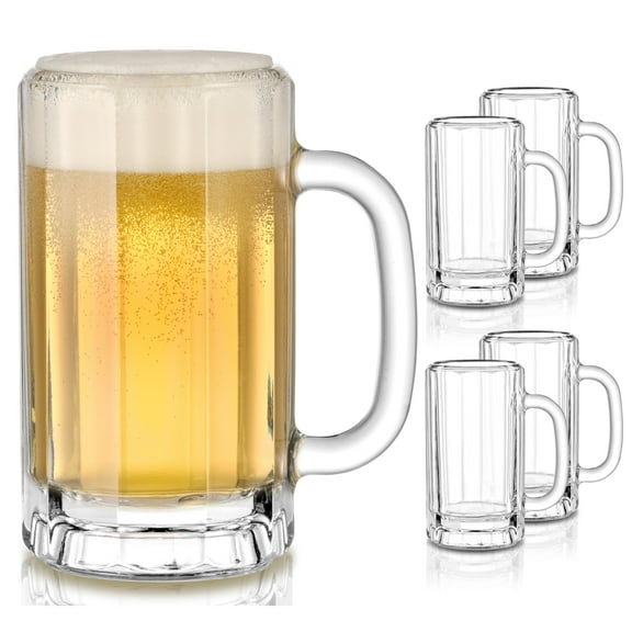 Libbey Heidelberg Glass Beer Mug Set, German Beer Glasses Set Of 4 to Serve Ales and Lagers, Freezer Beer Mugs for Birthdays, Housewarming Parties