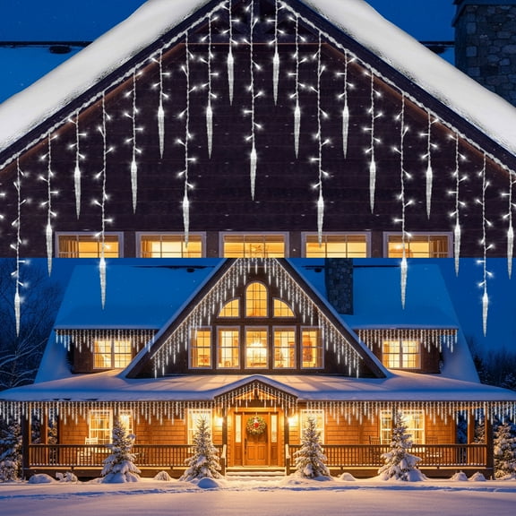 DONGPAI Christmas Icicle Lights, 11.5Ft 96 LED 8 Modes Icicle String Lights with 16 Drops Window Curtain Fairy Lights Outdoor Indoor for Christmas Wedding Holiday Decor