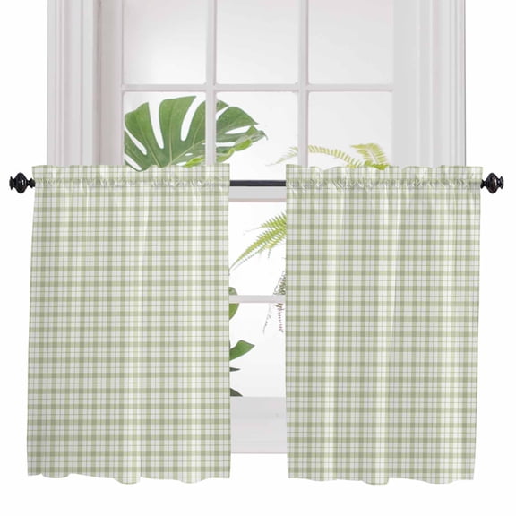 Sage Green Checkered 2 Panel Kitchen Curtains for Windows, Modern Farmhouse Buffalo Plaid Bathroom Privacy Curtain, Home Décor Window Treatment for Bedroom/Living Room 55"x45"