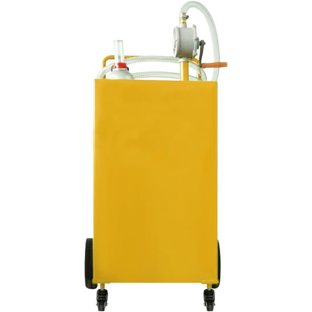 KFFKFF Réservoir de Carburant de 30 Gallons, Réservoir d'Essence Mobile et 4 Roues, Équipé d'Une Pompe de Transfert Manuelle, Support pour Carburant Essence Diesel pour Automobiles, Tondeuses à Gazon, VTT, Bateaux et Plus, Jaune