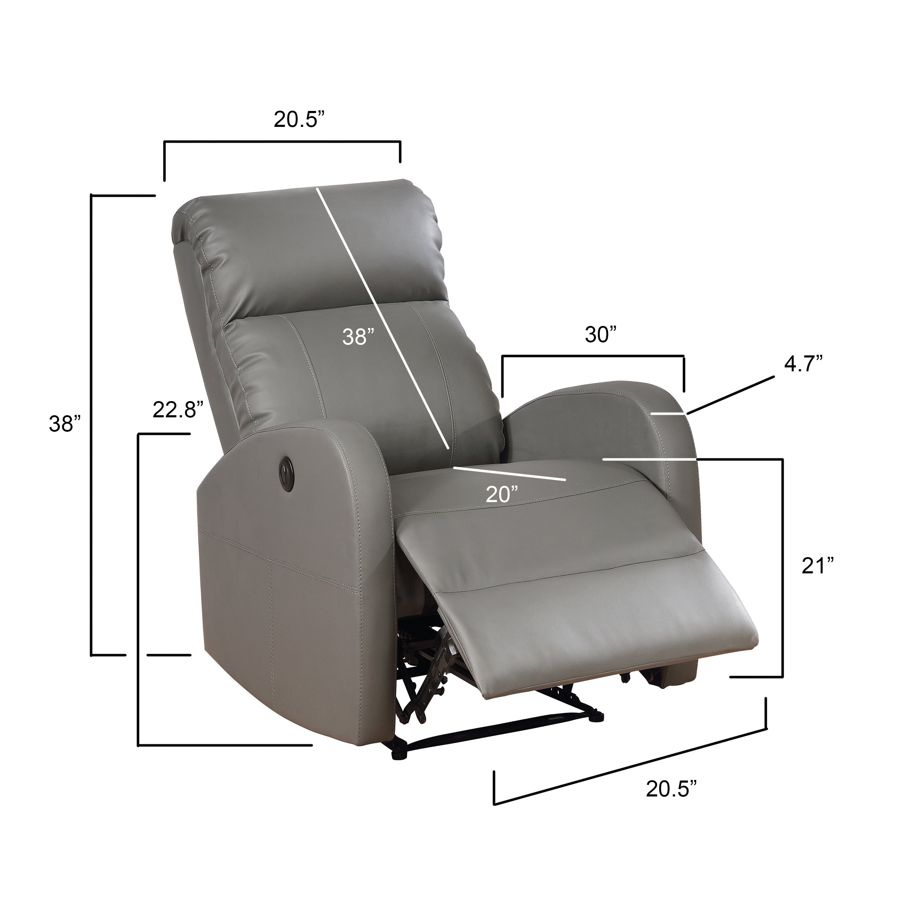 Sean Modern Faux Leather Infused Small Power Reading Recliner with Lower Back Massager, Grey