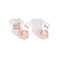 thumbnail image 2 of Gzhioc Baby Girl Easter Outfits 3 6 12 18 Months Toddler Girls Summer Clothes Rabbit Ears/Letter Print Crew Neck Short Sleeve Romper Shorts Headband 3Pcs Clothes Set, 2 of 9
