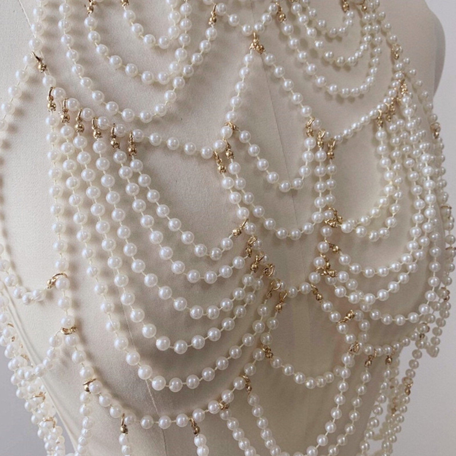 CHAOMA Women Layered Pearl Body Chain Choker Necklace Harness Sexy Bikini Body Jewelry - image 5 of 11