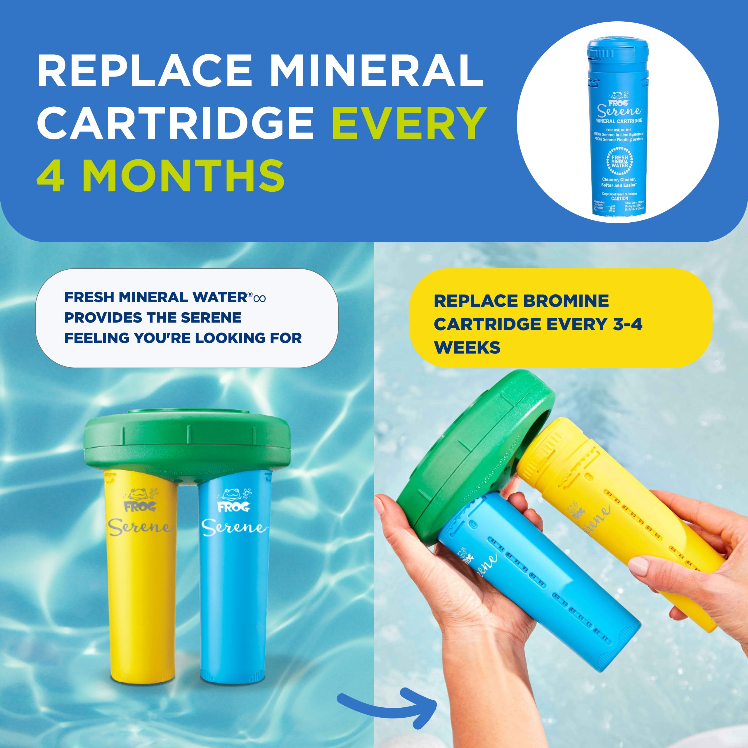 FROG Serene Replacement Mineral Cartridges for Use with Hot Tub FROG Serene Floating Sanitizing System - Prefilled for Quick & Easy Hot Tub Maintenance - 2 Pack