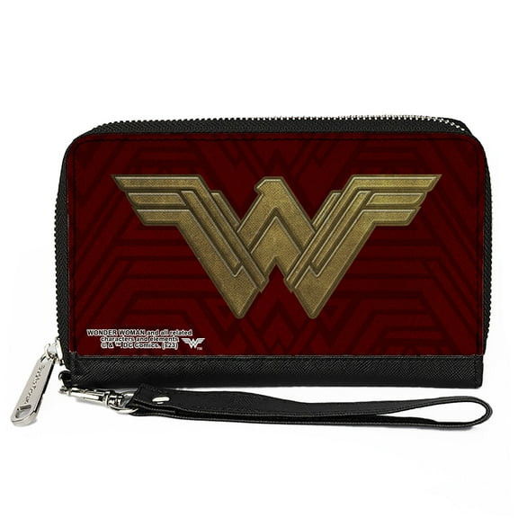 DC Comics Wallet, Zip Around, Wonder Woman 2017 Icon Burgundys/Golds, Vegan Leather