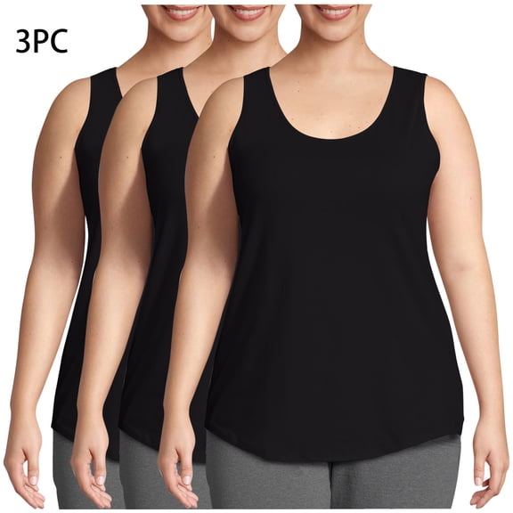 QUINDOS Womens Tank Tops 3 Pack Plus Size Summer Camisoles for Women Pack Sleeveless Strap Crew Neck MultiPack Shirts Tops Solid Color Slim Fitted Undershirts