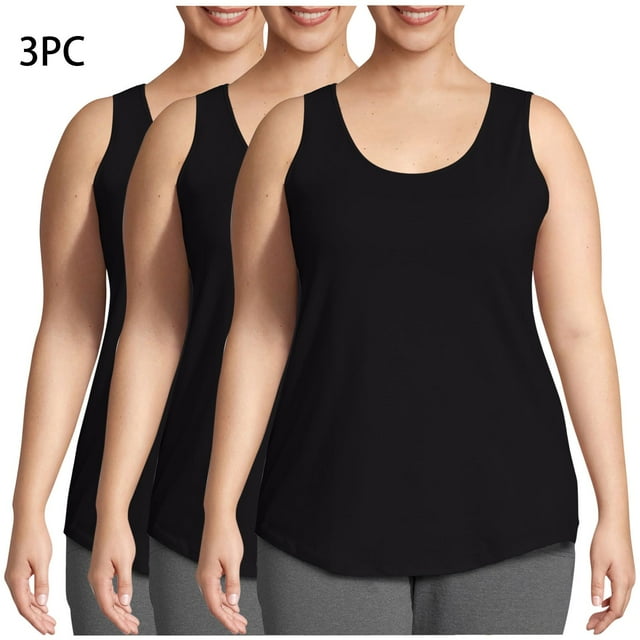 asjyhkr Débardeurs pour Femmes Grande Taille Col Rond T-Shirts d'Été Basiques Sans Manches Lot de 3